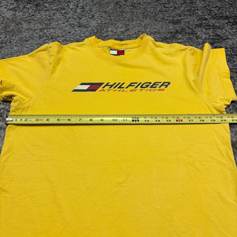Vintage 90s Tommy Hilfiger Athletics T Shirt Mens Medium Yellow Logo Graphic - Picture 7 of 10